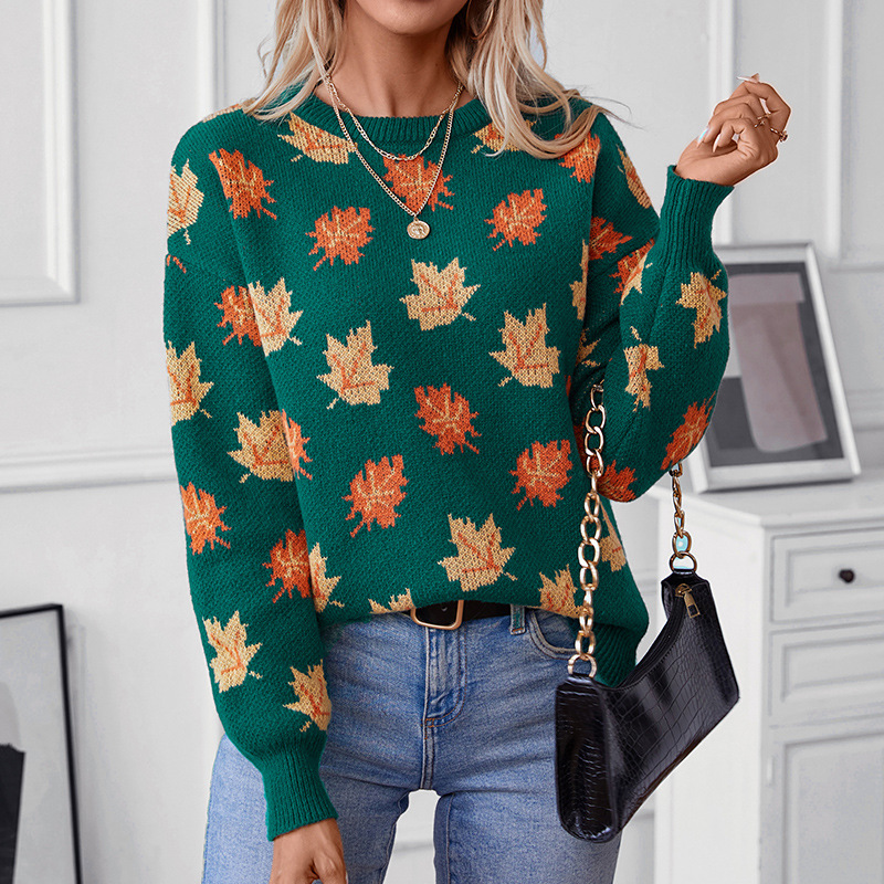 Winter Clothing Europe - Sweter jesienno-zimowy z żakardowym wzorem liści