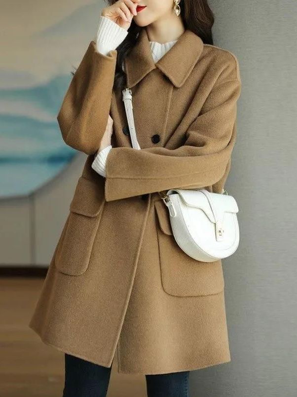 Winter Clothing Korea - Stylowy płaszcz wełniany do połowy łydki,