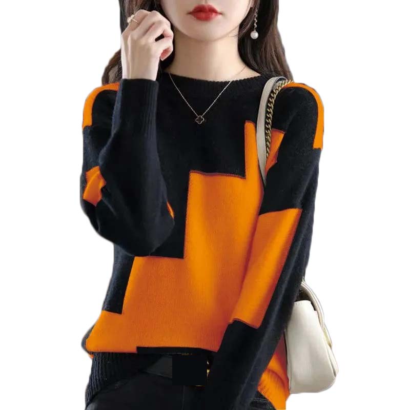 Winter Clothing Korean - Moda O-Neck Spliced Knitted Color Sweater