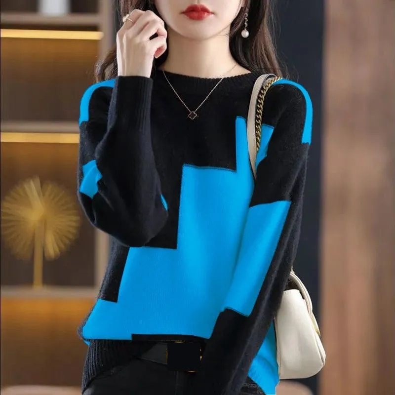 Moda O-Neck Spliced Knitted Co – Winter Clothing Korean recenzja i cena
