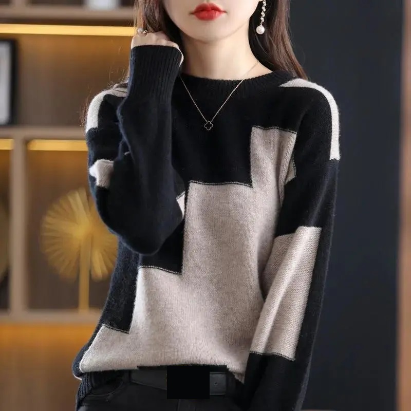 Moda O-Neck Spliced Knitted Co – Winter Clothing Korean recenzja i cena